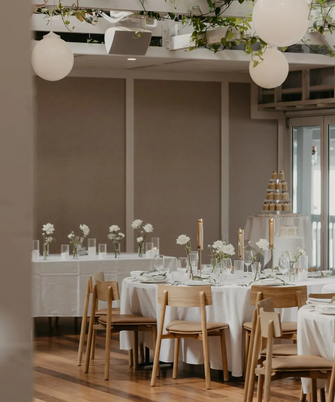 Wedding reception with round tables at Wharf Events, Mooloolaba
