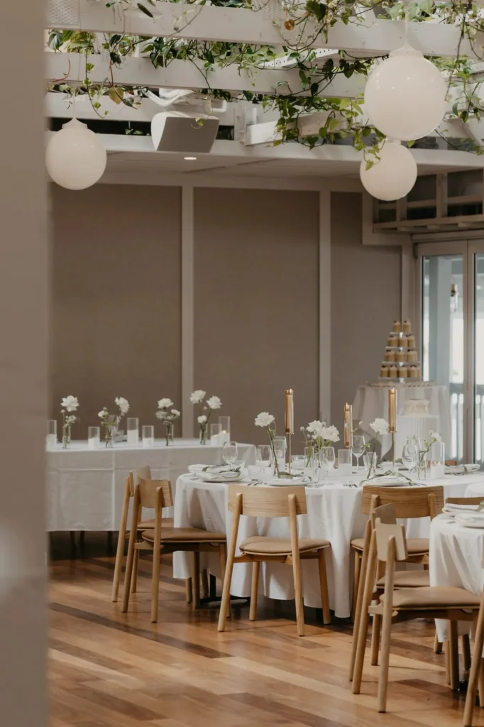 Wedding reception with round tables at Wharf Events, Mooloolaba